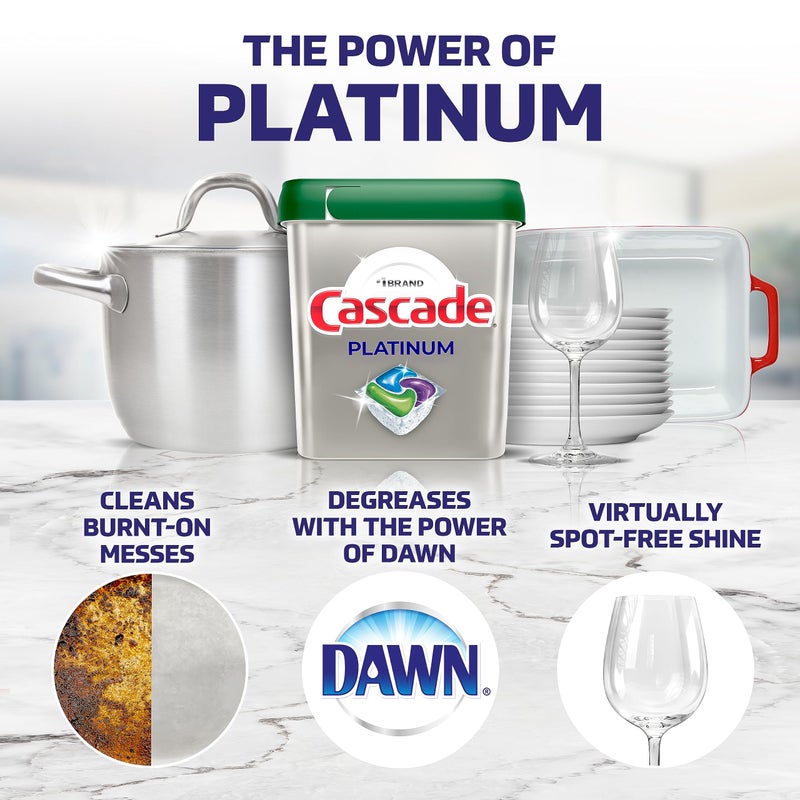 Cascade Platinum Dishwasher Pods, Dishwasher Detergent, Dishwasher Soap, Actionpacs, Lemon, 62 Count - Image 2